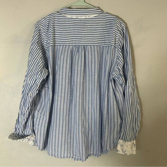 Lucky Brand Laura Ashley Blue Floral Print Mix Boyfriend Button Up Shirt - Picture 5 of 7